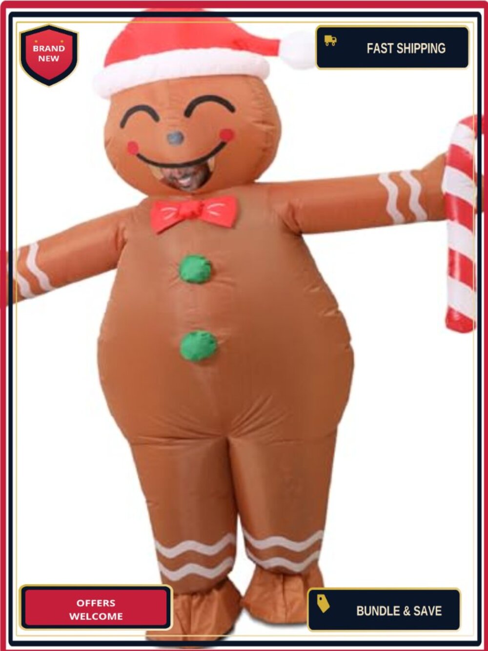 Inflatable Gingerbread Man Costume Adult Christmas Blow Up Suit